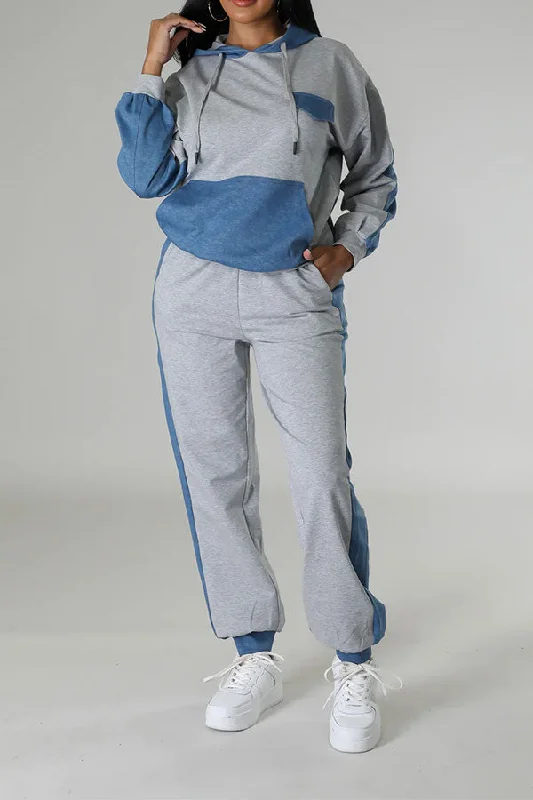 Your Chance to Save is Now!Color Block Hooded Sporty Pocket Pant Suit