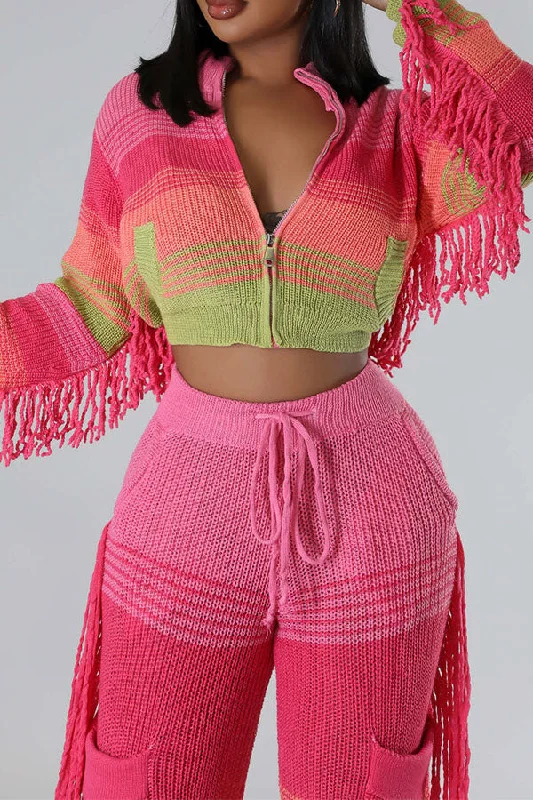 Hurry! While Supplies Last!Color Block Smart Tassel Knitted Coat