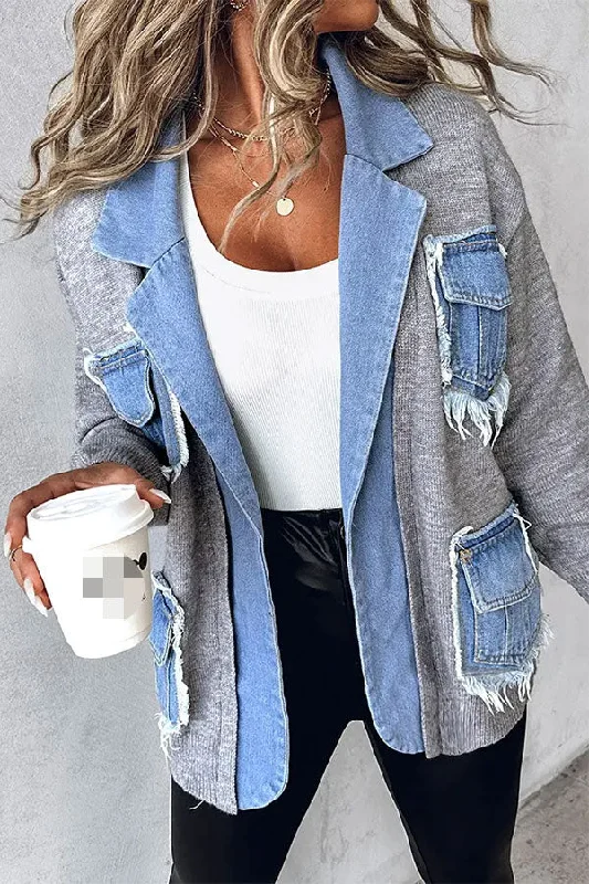 Bigger Savings, Better Shopping!Denim Patchwork On-trend Multi Pocket Cardigan