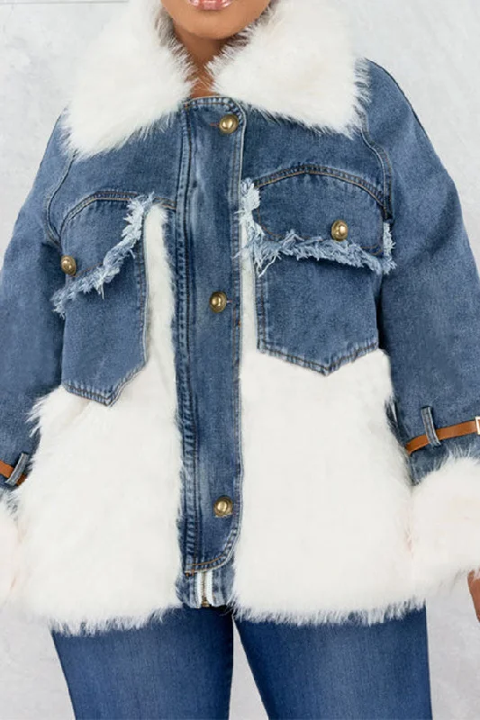 Act Fast – Limited Time Savings!Faux Fur Patchwork Casual Denim Coat