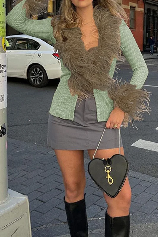 Save Money, Shop Happy!Faux Fur Patchwork Feminine Knitted Coat