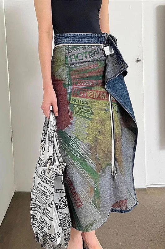 One Click Away from Big Savings!Gradient Unusual Irregular Reversible Denim Skirt