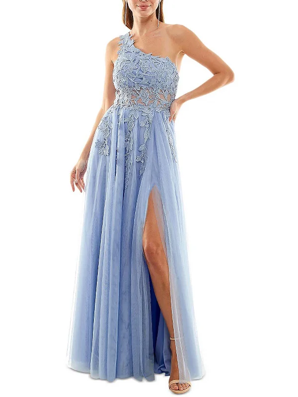 Don’t Wait – Shop Today!Juniors Womens Embroidered Asymmetric Evening Dress