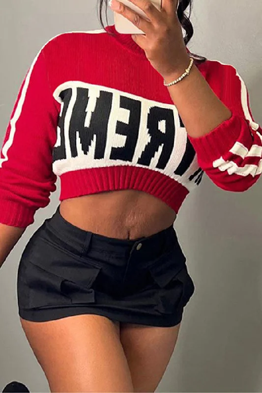 The Best Offers Are Here!Letter On-trend Color Block Sweater