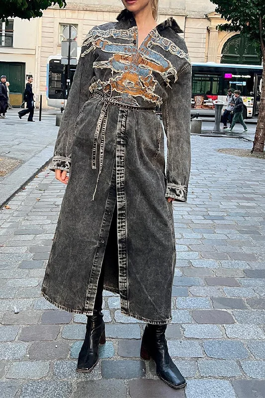 Sale Alert – Get Ready to Shop!Letter Print Applique Cool Lace-Up Denim Coat