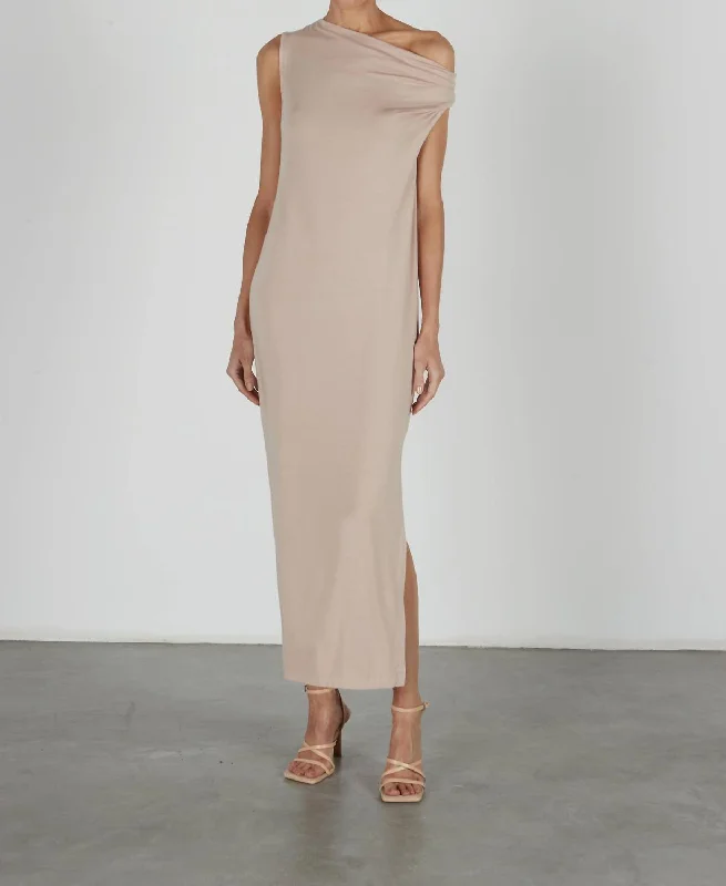 Incredible Savings Inside!Luxe Knit Exposed Shoulder Dress In Dk Nude