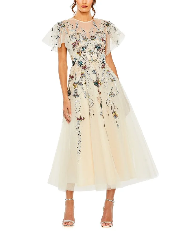 Steals and Deals Await!Mac Duggal Flutter Sleeve High Neck Embellished Floral Dress