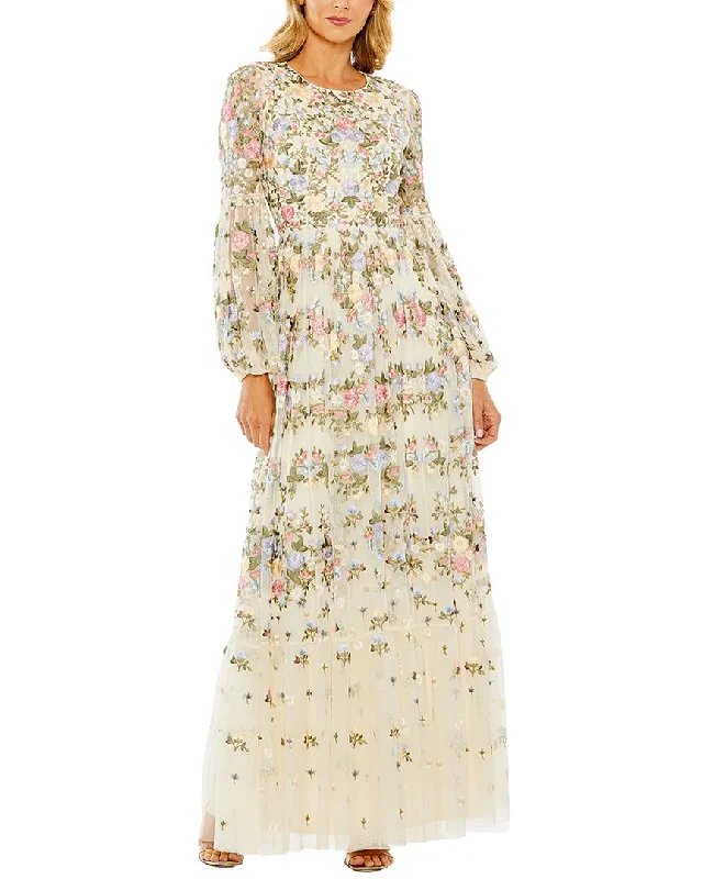 Don’t Wait – Deals Won’t Last!Mac Duggal High Neck Floral Embroidered Puff Sleeve Gown