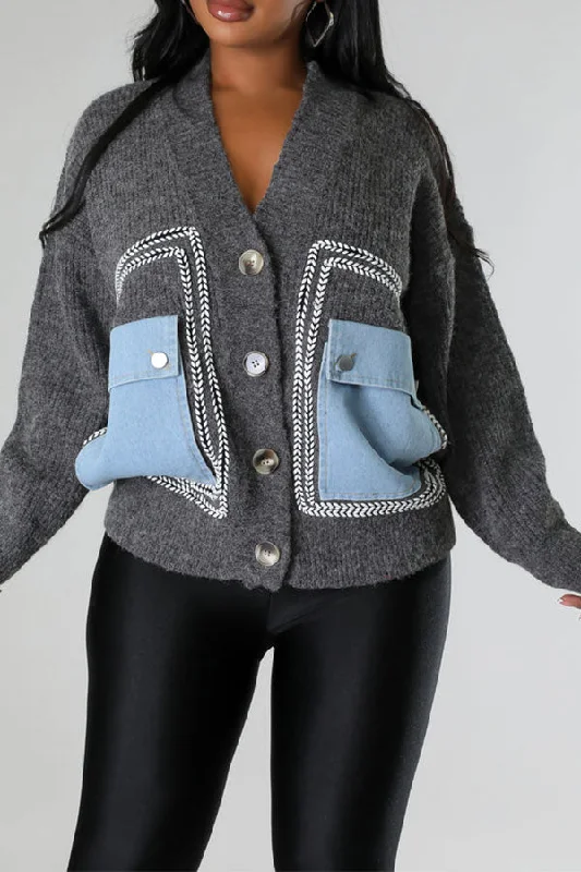 Save Up to 50% Off!Patchwork Denim Pocket Urban Cardigan