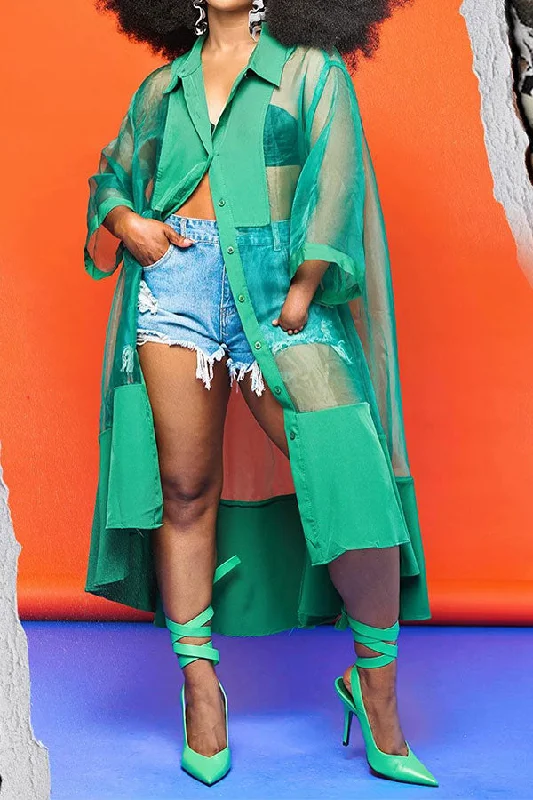 Score Big Savings Today!Patchwork Relaxed See-Through Tunic