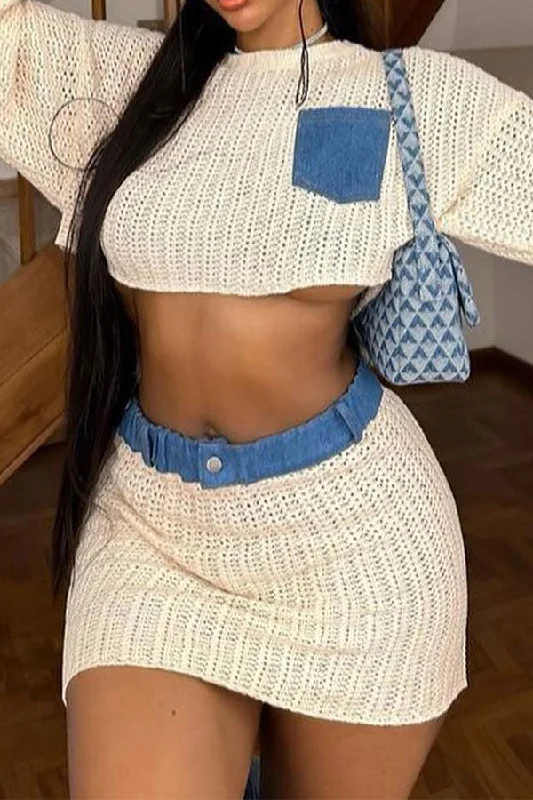 The Best Sale of the Year!Patchwork Unusual Knitted Dress Suit