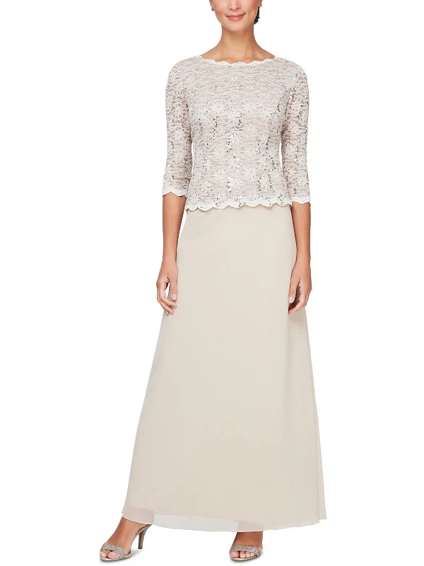 Every Deal is a Steal!Petites Womens Chiffon Sequined Formal Dress