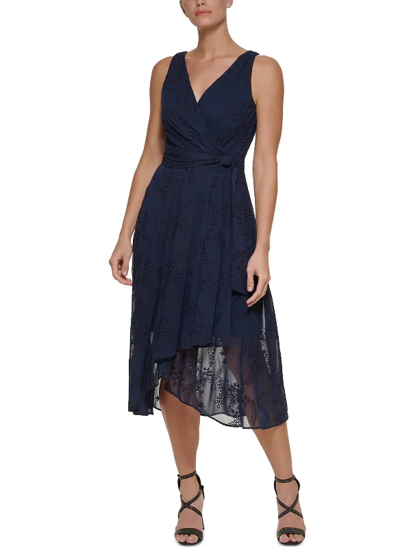 Every Deal is a Steal!Petites Womens Eyelet Polyester Wrap Dress