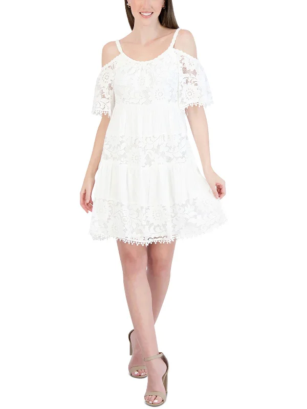 Sale Alert – Get Ready to Shop!Petites Womens Gauze Cold Shoulder Fit & Flare Dress