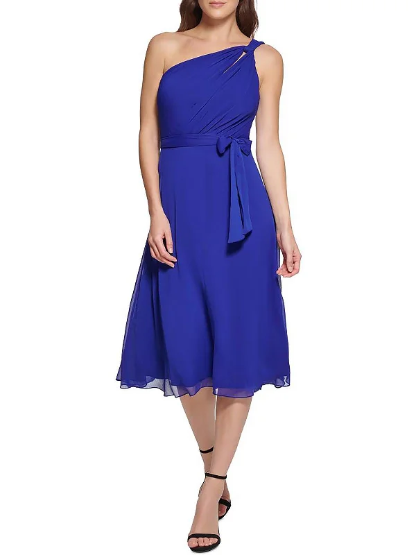 Save More Than Ever!Petites Womens Tie Waist Knee Cocktail and Party Dress
