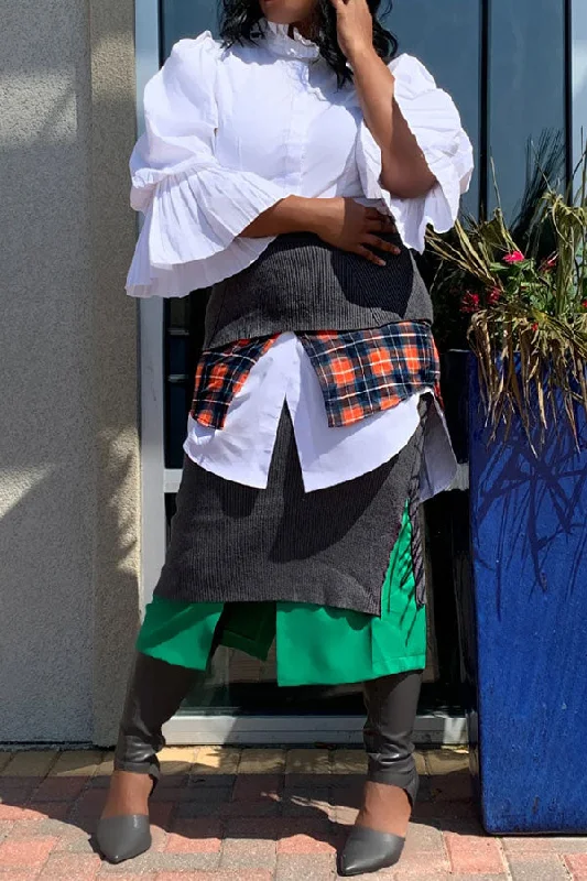 Instant Savings Await!Plaid Patchwork Unique Irregular Layered Skirt