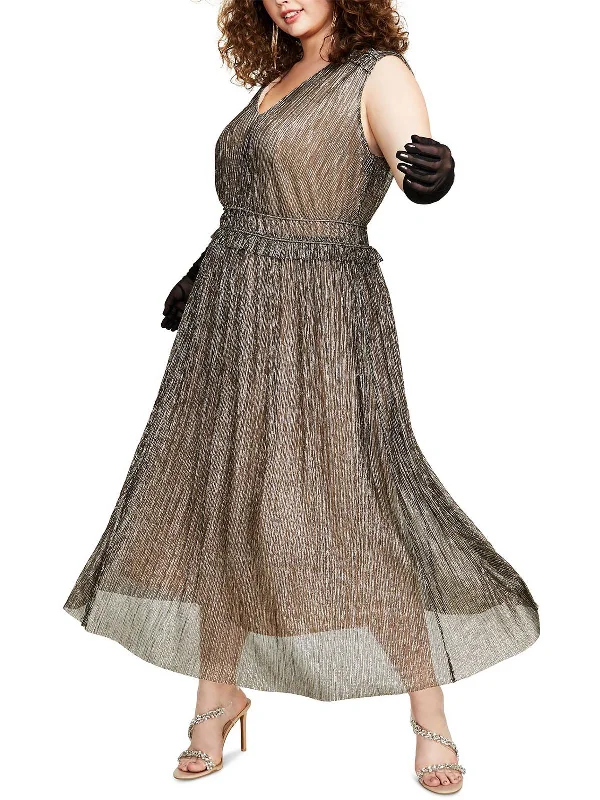 Your Shopping Spree Starts Here!Plus Womens Chiffon Crinkle Evening Dress