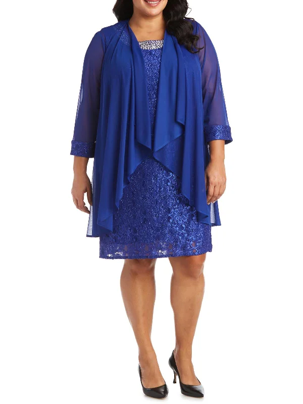 Shop More, Spend Less!Plus Womens Lace Floral Print Dress With Jacket