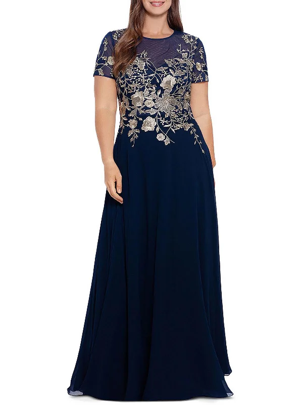 Best Offers of the Month!Plus Womens Mesh Embroidered Evening Dress