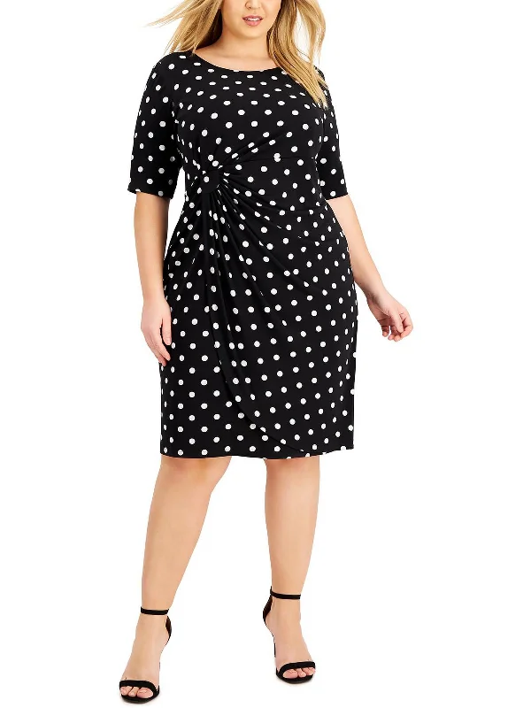 Bigger Savings, Better Shopping!Plus Womens Polka Dot Ruched Shift Dress
