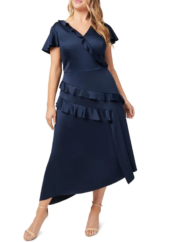Find Your Perfect Deal Today!Plus Womens Satin Ruffled Cocktail and Party Dress