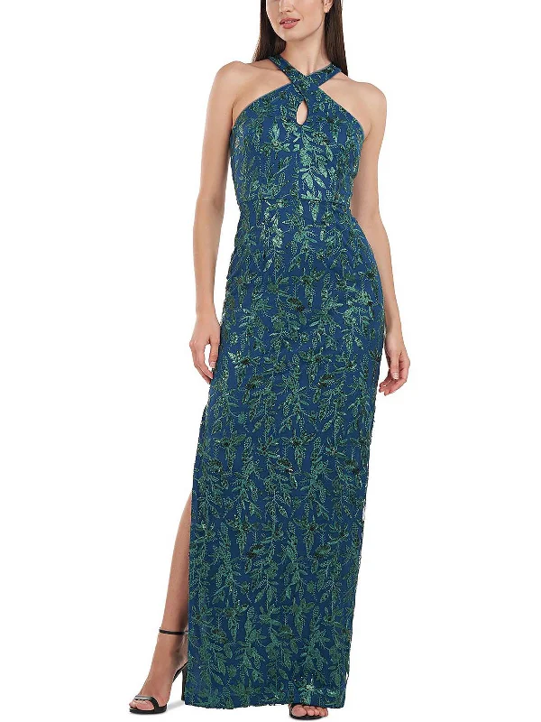 Time to Save Big!Rita Womens Mesh Embroidered Evening Dress