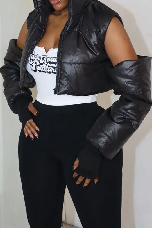 Price Drop Alert!Solid Color Cold Shoulder Punk Cotton-padded Jacket