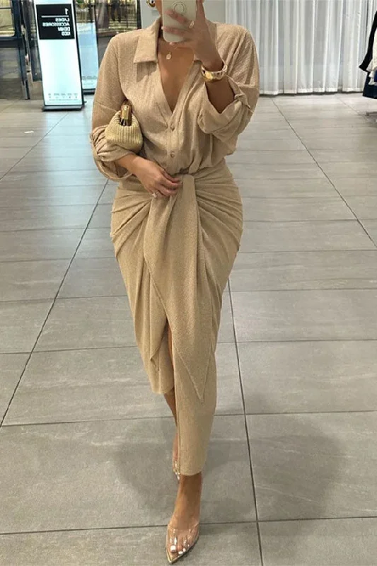 Your Best Deals Are Here!Solid Color Elegant Lace-Up Draped Dress Suit