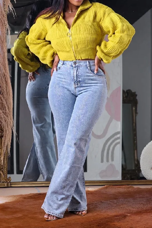 Today’s Deals, Tomorrow’s Regrets!Solid Color Feminine Zipper Ribbed Cardigan