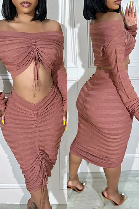 Limited Edition, Limited Price!Solid Color Off Shoulder Simple Drawstring Dress Suit