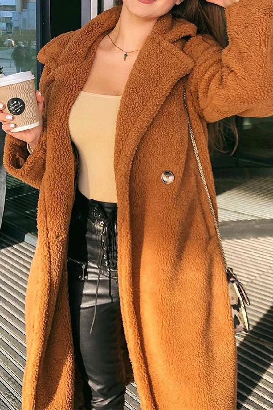 Upgrade for Less!Solid Color Turndown Collar Fluffy Coat