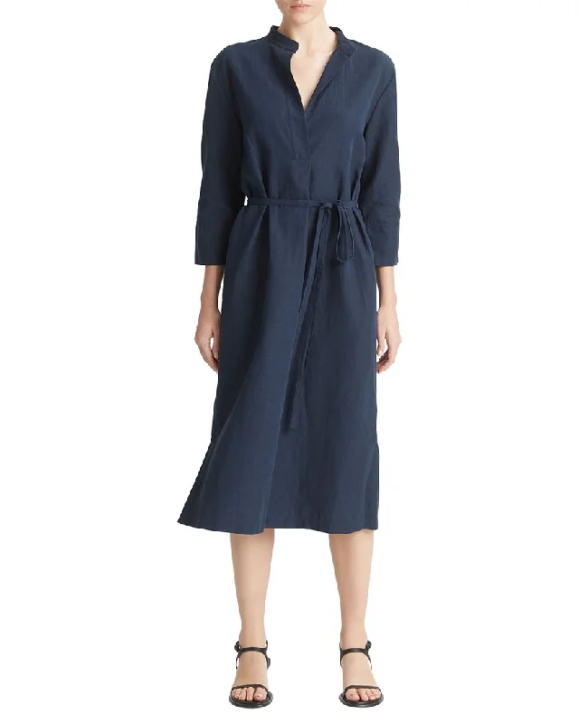 Stock Up and Save!Vince Band Collar Pullover Linen-Blend Dress