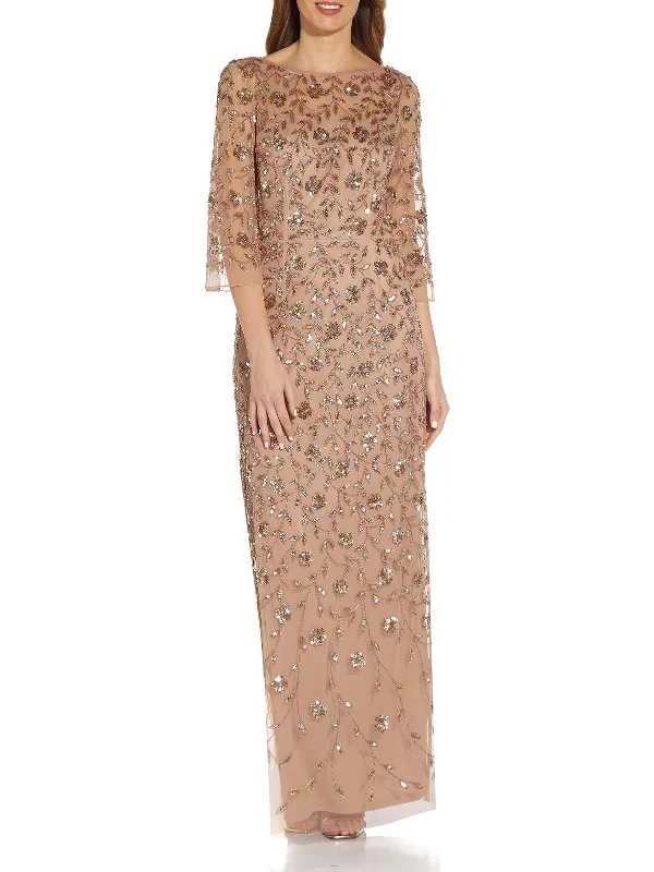 Massive Price Cuts!Womens Embellished Bell Sleeve Evening Dress