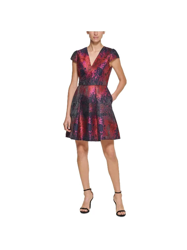 Buy One, Get One Free!Womens Jacquard V-Neck Fit & Flare Dress