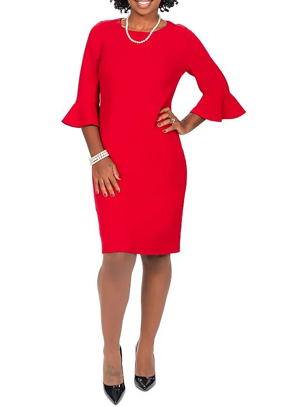 More Discounts, More Joy!Womens Knit Ruffle-Seeves Sheath Dress