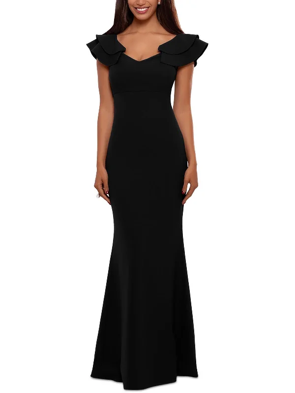 Save More Than Ever!Womens Knit Ruffled Evening Dress