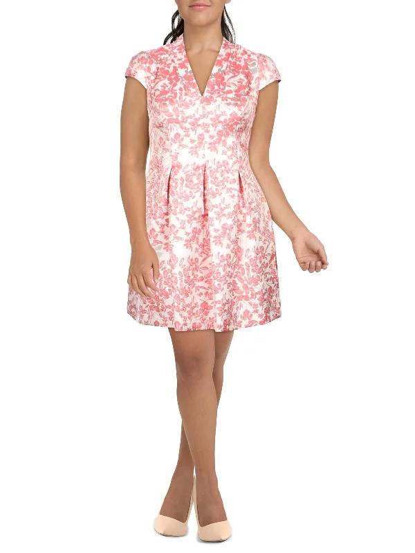 Exclusive Savings This Week!Womens Metallic Jacquard Floral Print Fit & Flare Dress