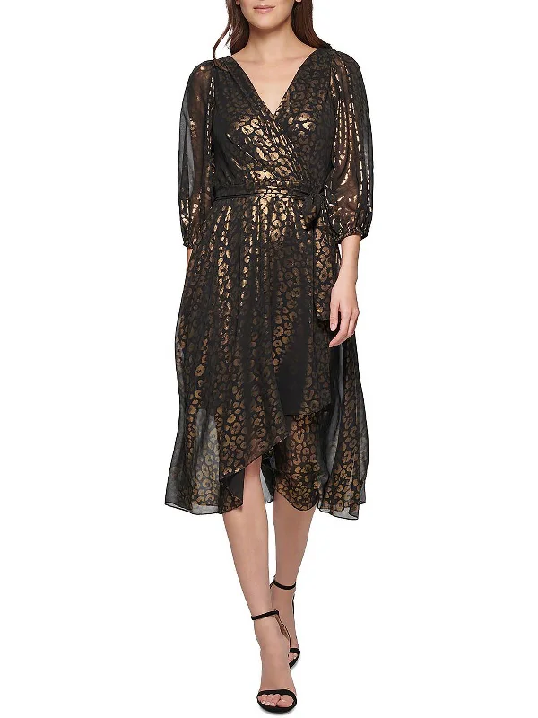 Grab Yours Before It’s Too Late!Womens Metallic Midi Wrap Dress