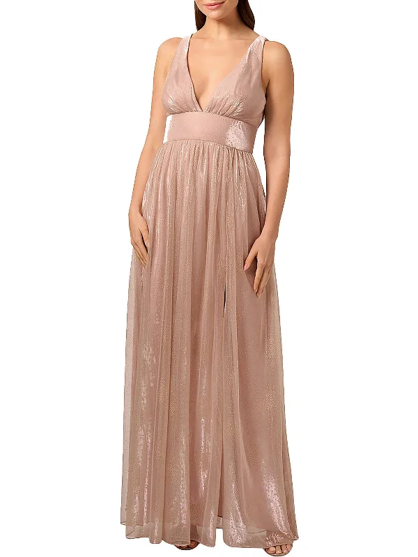 Price Drops You’ll Love!Womens Metallic Plunging Neckline Evening Dress