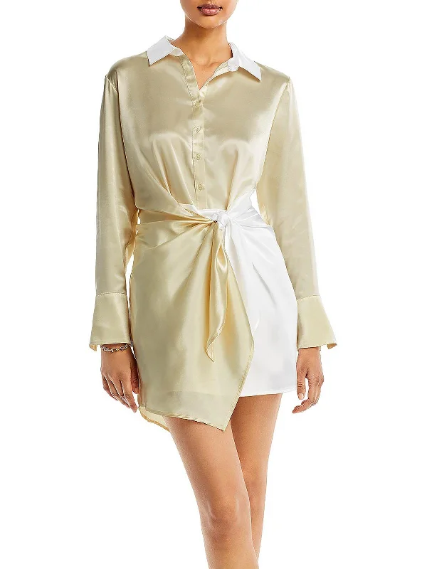 Every Deal is a Steal!Womens Satin Above Knee Shirtdress