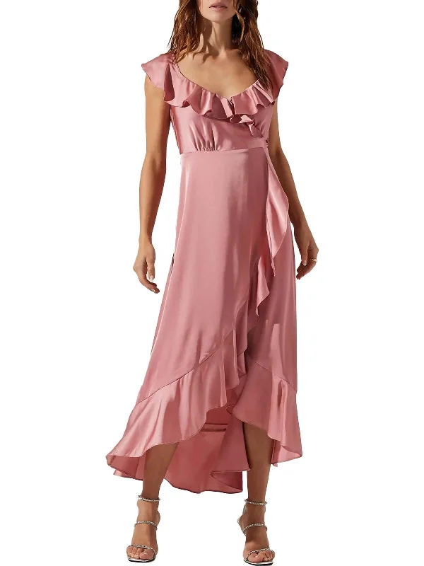 Flash Sale – Act Fast!Womens Satin Midi Wrap Dress