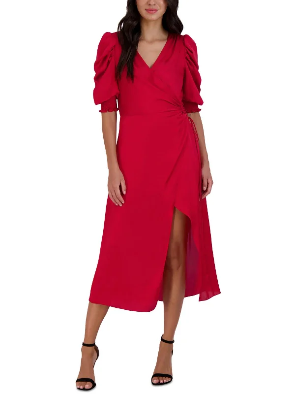 Grab Yours Before It’s Too Late!Womens Satin Surplice Wrap Dress