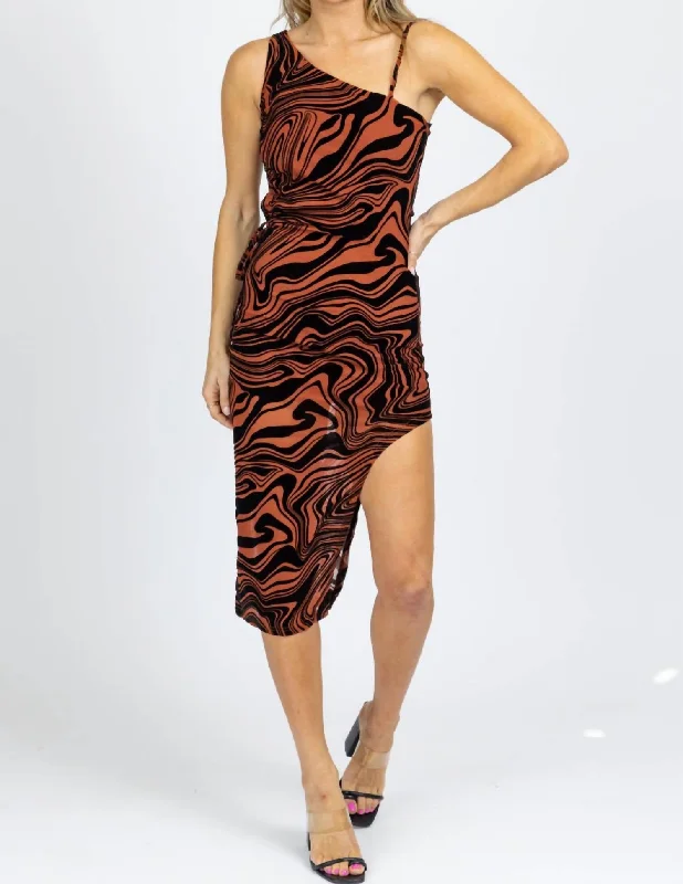 New Discounts Just Dropped!Asymmetric Cutout Midi Dress In Rustic Abstract