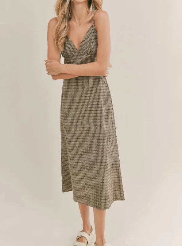 Great Deals, Just for You!Beach Picnic Plaid Midi Dress In Olive