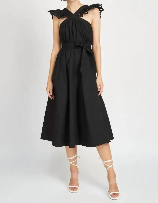 Today’s Deals, Tomorrow’s Regrets!Blakely Ruffle Eyelet Belted Midi Dress In Black
