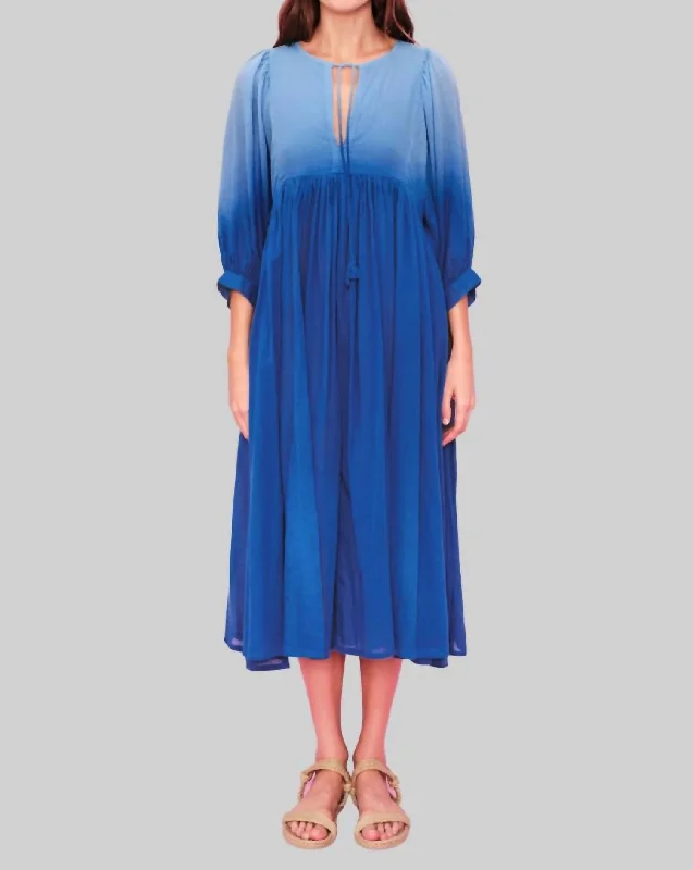 The Best Sale of the Year!Blouson Sleeve Midi Dress In Blue Ombre