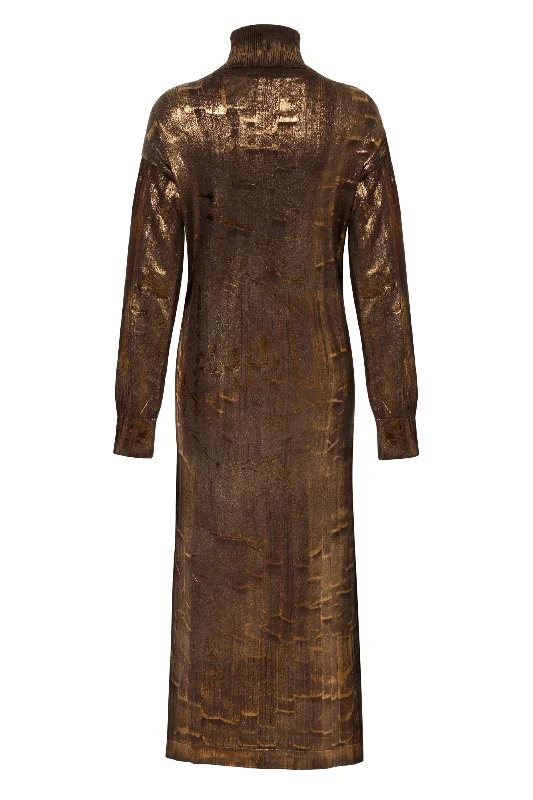 Score Big Savings Today!Bronze Effect Knit Midi Dress