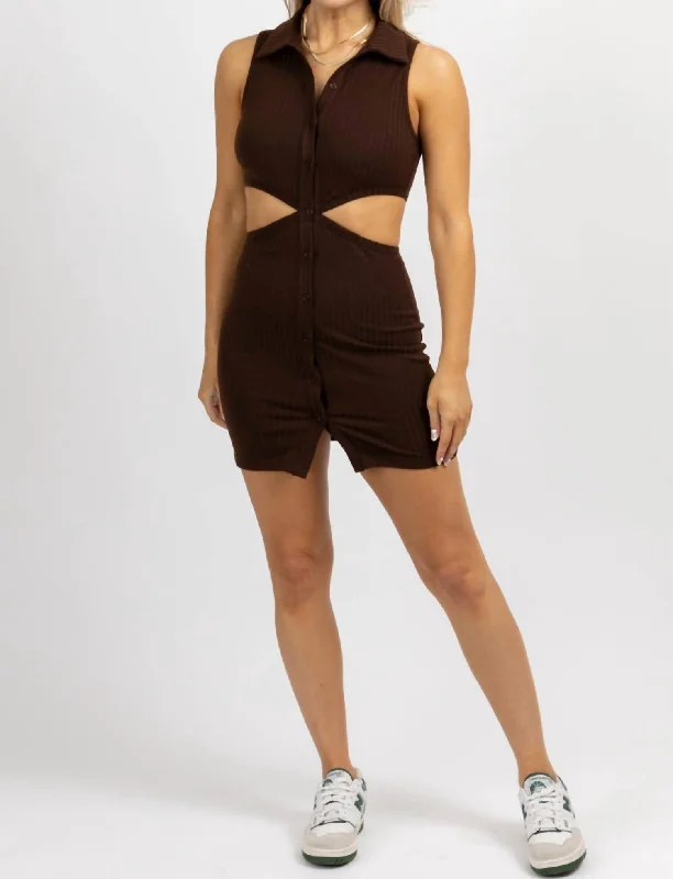 Hot Deals You Can’t Resist!Collared Cutout Mini Dress In Chocolate