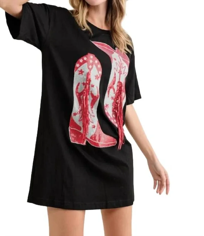 Shop Today, Save Tomorrow!Cotton Sequin Western Cowboy Graphic Mini Dress In Black