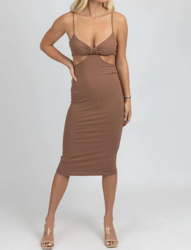 Biggest Sale of the Season!Cutout Ribbed Midi Dress In Mocha